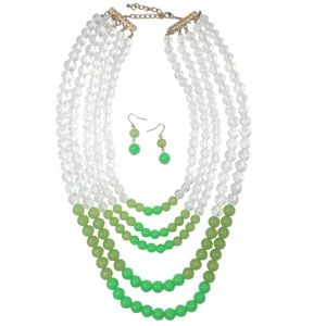🔴 CLEARANCE Neon Green Layered Beads Necklace Dangle Earrings Set